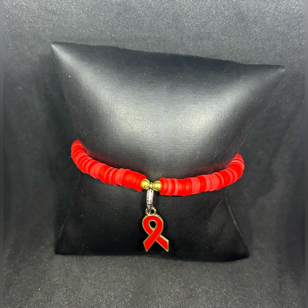 Red Ribbon (Awareness) Heishi Charm Bracelet